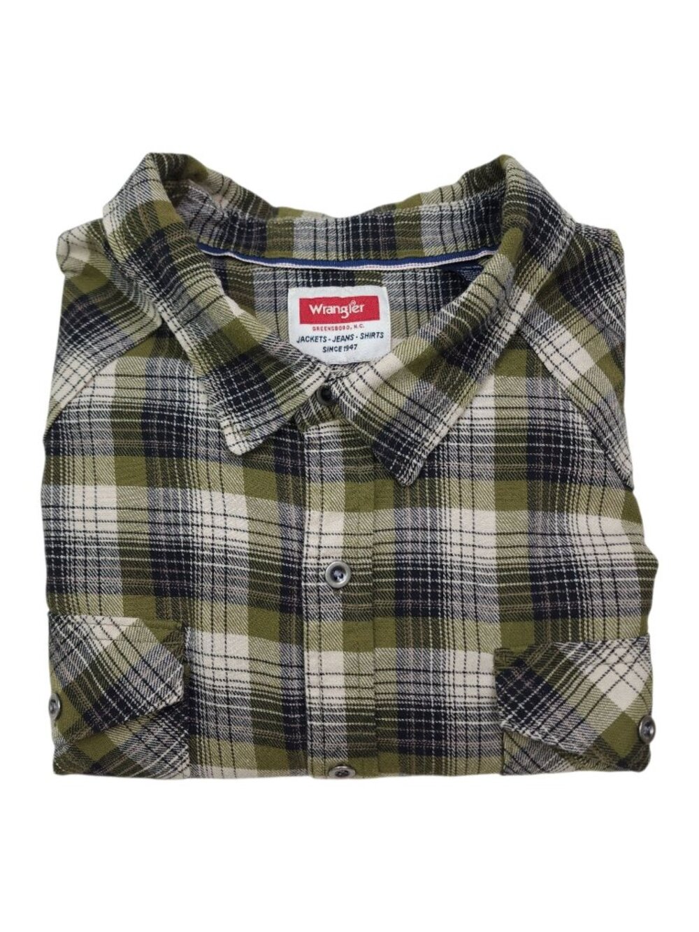 Wrangler Mens 3XL Plaid Flannel Long Sleeve Button-Up Shirt Green